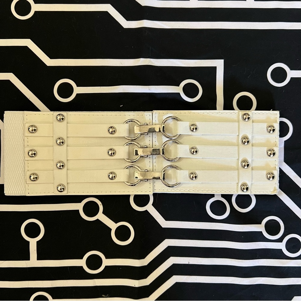 White bondage punk goth fashion waist belt
